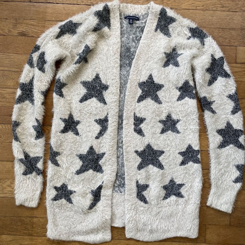American Eagle Outfitters duster Sweater cardigan White Stars Long Sleeve xs/s